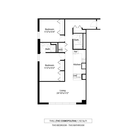 Floor plan for 2 beds, 2 baths, 1192 sqft
